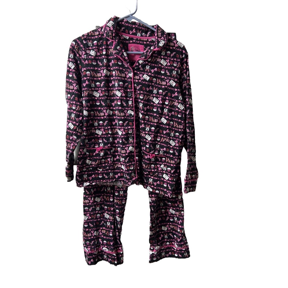 Disney Womens Minnie Mouse Size M Pajama Set Lounge Wear Button Top PullOn Pants
